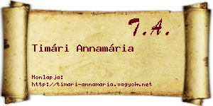 Timári Annamária névjegykártya